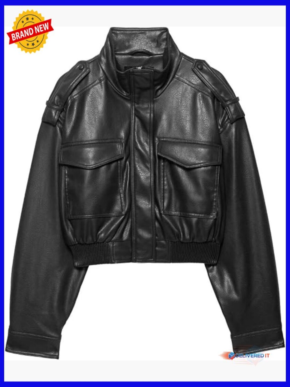 Crop Faux Leather Motorcycle Bomber Jacket Vintage Zip Up Coat